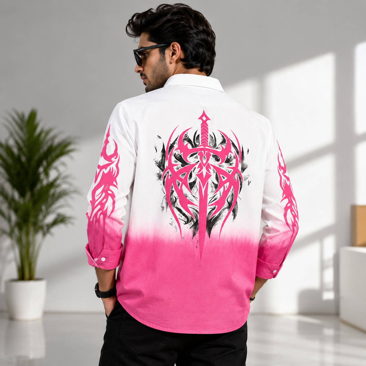 Sword  Printed Tie & Dye Shirt [pink]