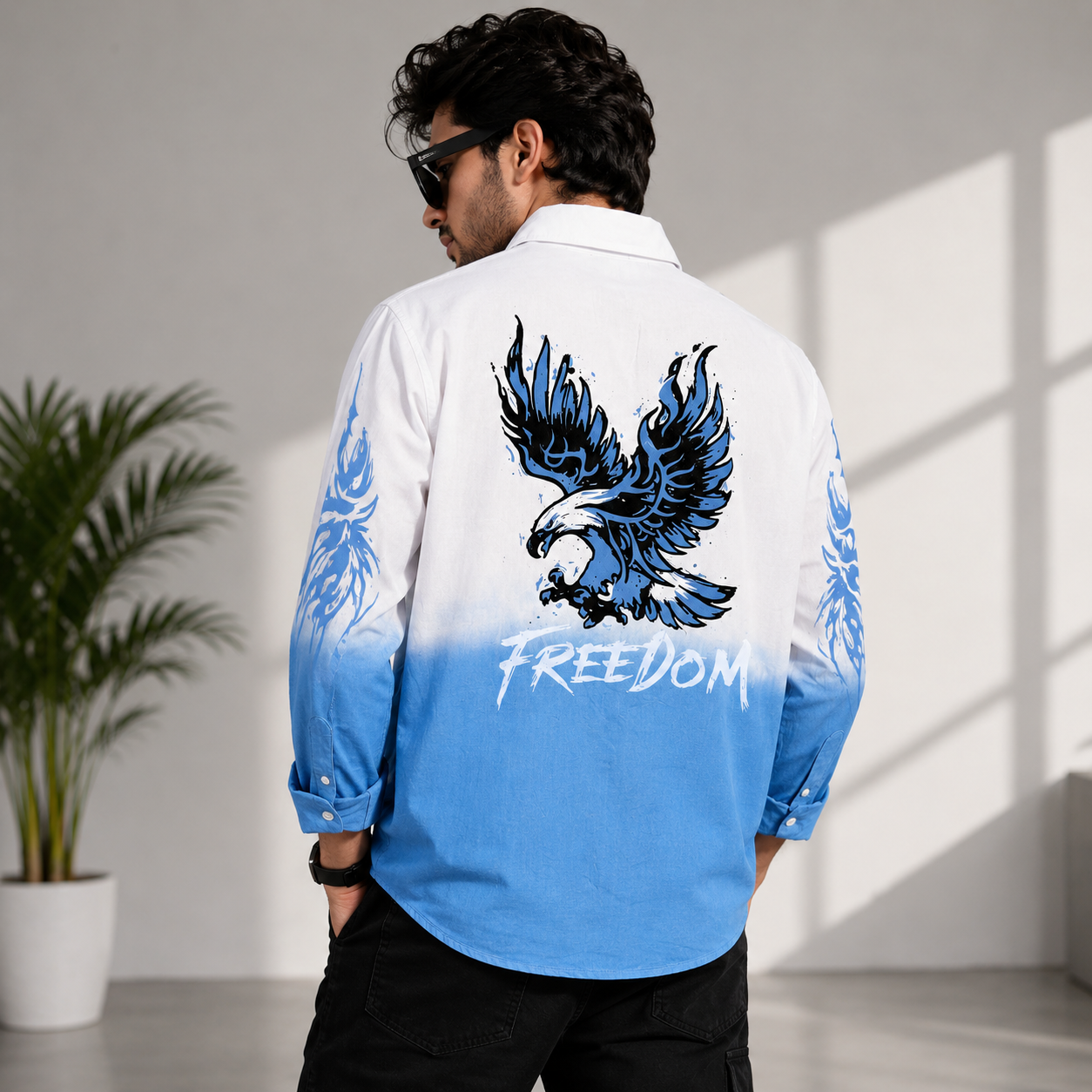 Eagle  Printed Tie & Dye Shirt [sky blue]
