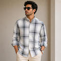 Old Money Men's Checked Formal Shirt – Classic Fit [Light Grey]