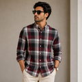 Old Money Men's Checked Formal Shirt – Classic Fit [Maroon]