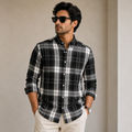Old Money Men's Checked Formal Shirt – Classic Fit [Black]