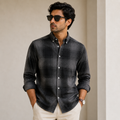 Old Money Men's Checked Formal Shirt – Classic Fit [Charcoal Grey]