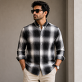 Old Money Men's Checked Formal Shirt – Classic Fit [Black]