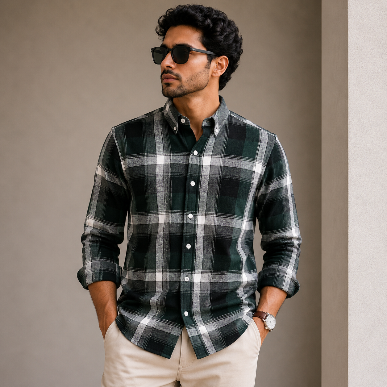 Old Money Men's Checked Formal Shirt – Classic Fit [Black]