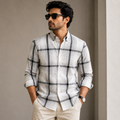 Old Money Men's Checked Formal Shirt – Classic Fit [Light Grey]