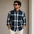Old Money Men's Checked Formal Shirt – Classic Fit [Navy Blue]