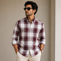 Old Money Men's Checked Formal Shirt – Classic Fit [Marron]