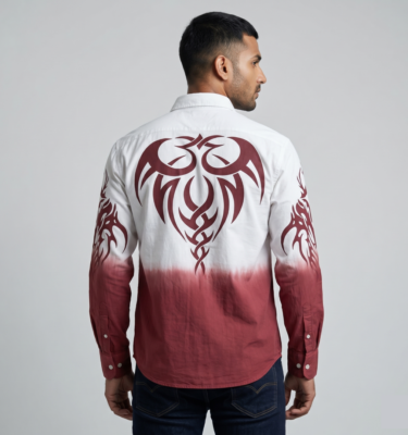 Tattoo Printed Tie & Dye Shirt (Maroon)