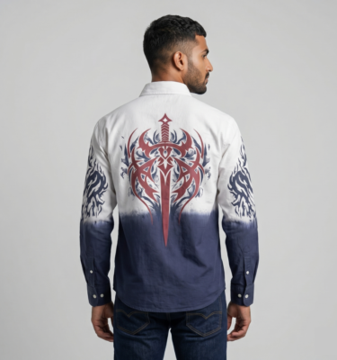 Sword Printed Tie & Dye Shirt (Navy Blue)