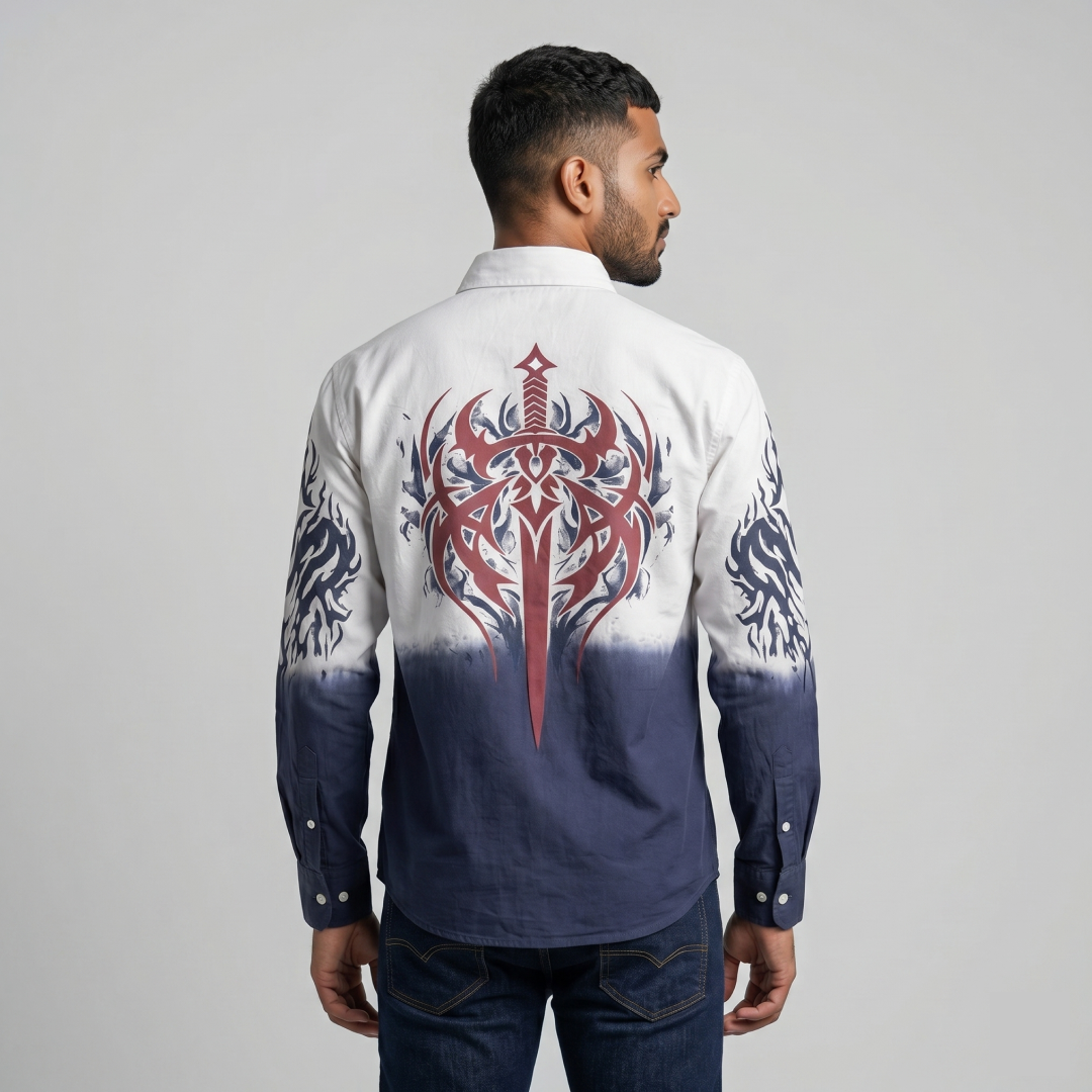 Sword Printed Tie & Dye Shirt (Navy Blue)