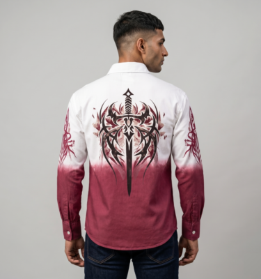 Sword Printed Tie & Dye Shirt (Maroon)