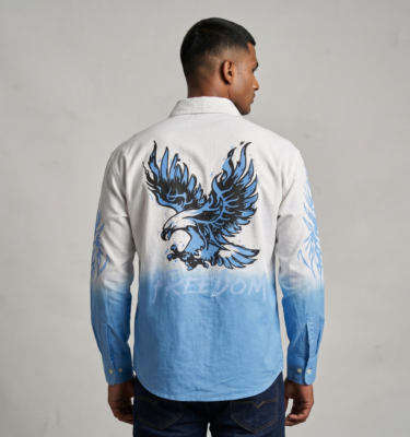 Eagle Printed Tie & Dye Shirt (Sky Blue)