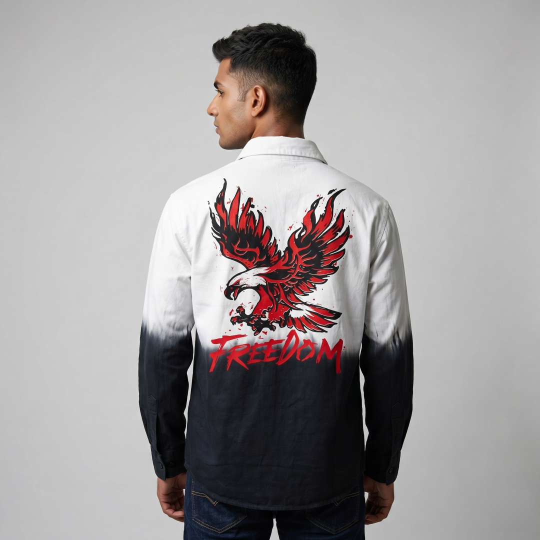 Eagle Printed Tie & Dye Shirt (Black)